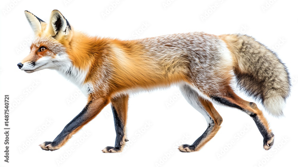 Obraz premium A stunning image of a red fox walking gracefully, showcasing its vibrant fur and keen expression. This captivating animal embodies the spirit of wildlife and natural beauty.