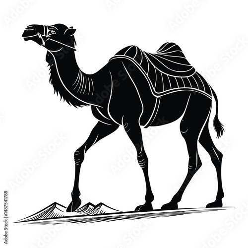 camel  black lineart illustration on white background