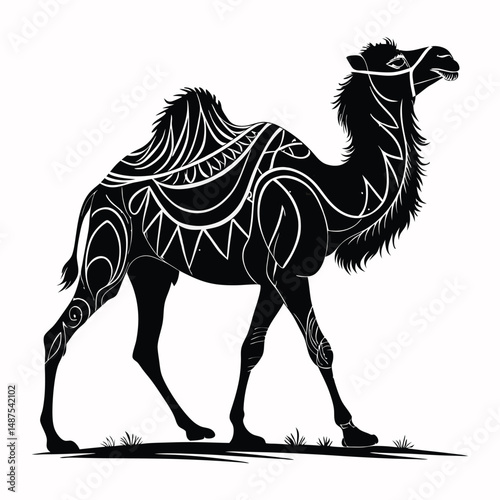 camel  black lineart illustration on white background