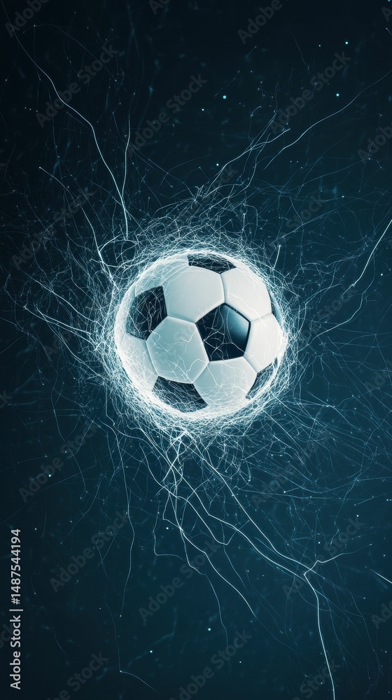Fototapeta premium Ball in glowing, web-like network; dark background.