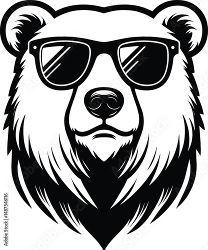 Cool Polar Bear Wearing Sunglasses Black Outline Silhouette SVG Vector

