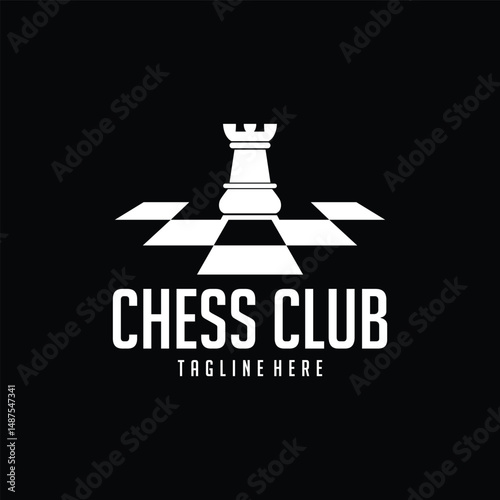 minimalist emblem vector chess logo template. creative rook chess board icon illustration design black background