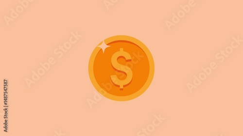 Coin dollar motion graphic animation. Dollar golden coin animation. USA currency motion on screen blank background.