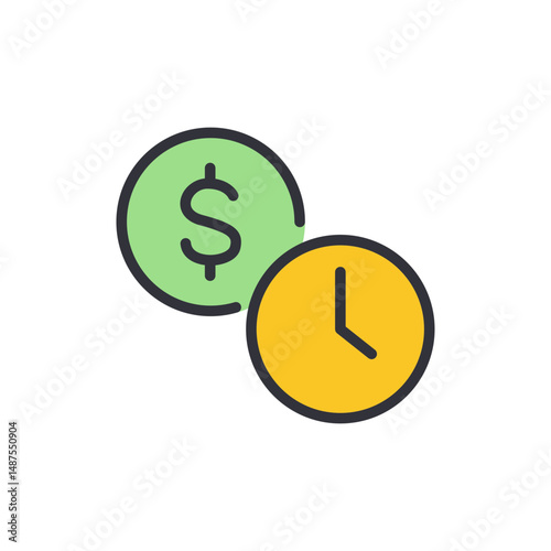 Green Dollar Coin Combined With Yellow Clock Illustrates Time Is Money