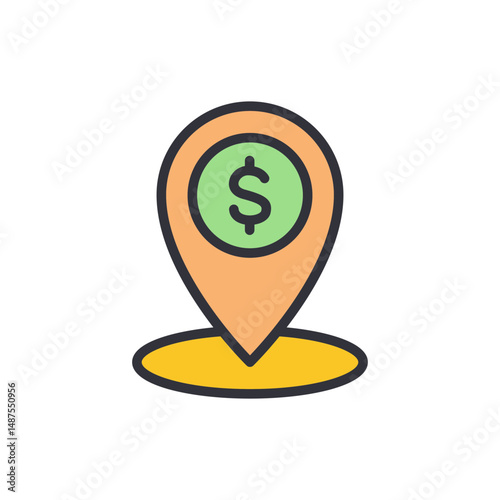Dollar Sign Location Pin Symbol For Financial And Business Services