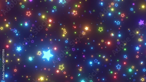 Fly Through Millions Of Rainbow Colored Neon Glow Rounded Star Shapes - 4K Seamless VJ Loop Motion Background Animation