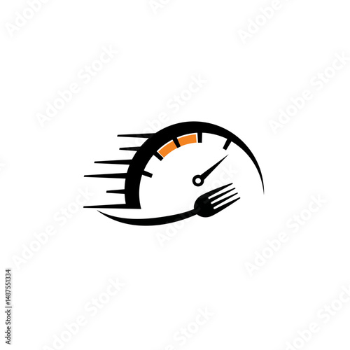 Speedy Bites: A dynamic illustration of a speedometer intertwined with a fork, capturing the essence of swift and efficient food service. 