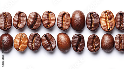 Diverse Coffee Beans Arranged in a Sequential Horizontal Line