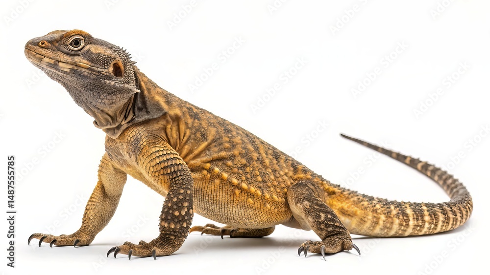 Obraz premium Closeup of a Transcaucasian Agama Lizard on White Background
