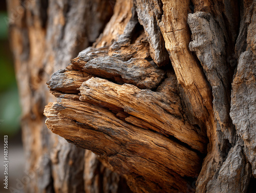 Weathered tree bark with splintered texture