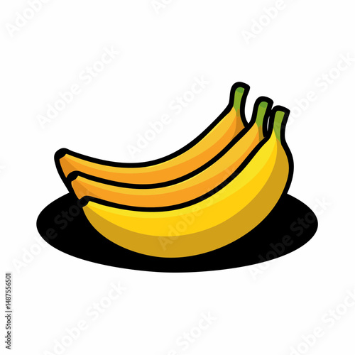 Three bananas stacked, flat vector illustration, isolated on white