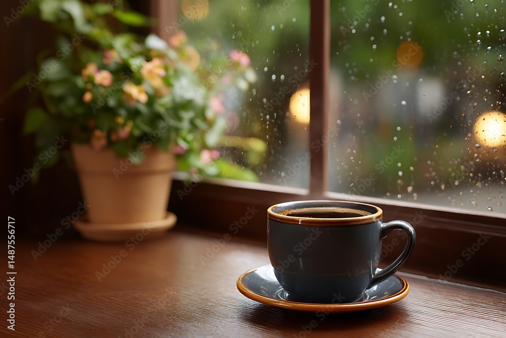 Obraz premium Cozy Café on a Rainy Day