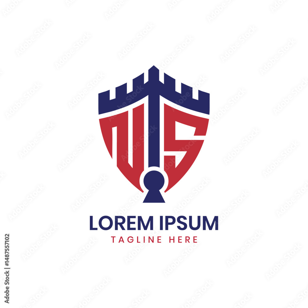 Fototapeta premium castle security shield modern letter mark NTS logo design concept creative security service 