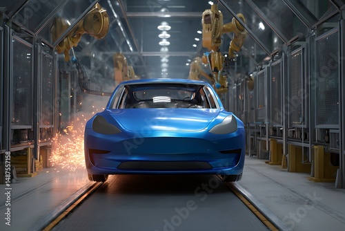 Robotic Arms Assembling Car on Production Line