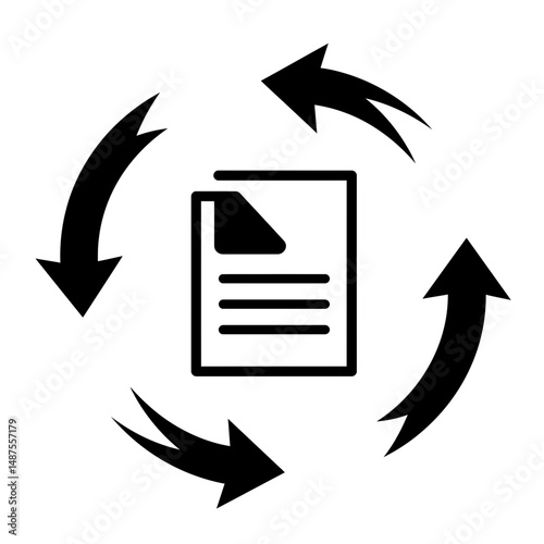 Data Synchronization Process Icon: A clean and concise visual representation of the data synchronization process, featuring a document at the center surrounded by four curved arrows.