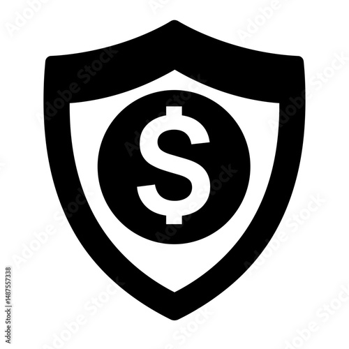 Financial Shield: a sleek, monochrome emblem featuring a shield with a central dollar symbol, symbolizing security and protection. 