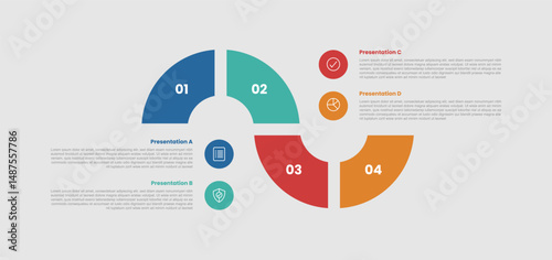 4 stage infographic diagram with creative wave slice up and down line with 4 step for slide presentation