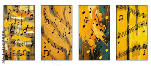 Musical theme. Oil painting. Pattern for printing on wall decorations.