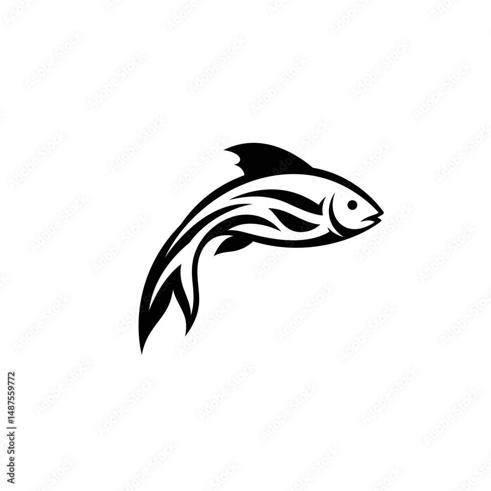 Naklejka premium Oceanic Grace: A striking illustration of a stylized fish, with flowing lines and elegant curves, gracefully poised against a minimalist background, conveying a sense of fluidity and aquatic beauty.