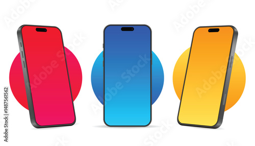 3d smartphone mockups. ultra realistic mobile device UI UX for presentation banner template. isometric phone with different angles views. cellphone frame with fillable field. vector illustration