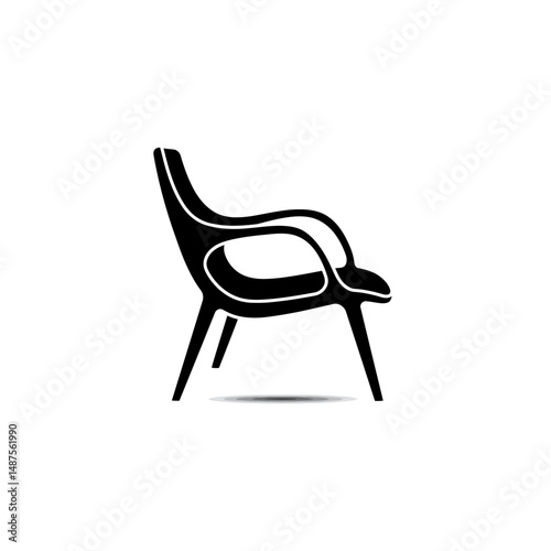 Elegant Silhouette of a Chair: A minimalist, black chair stands alone, its sleek lines and contemporary design exuding modern sophistication and comfort in the setting.