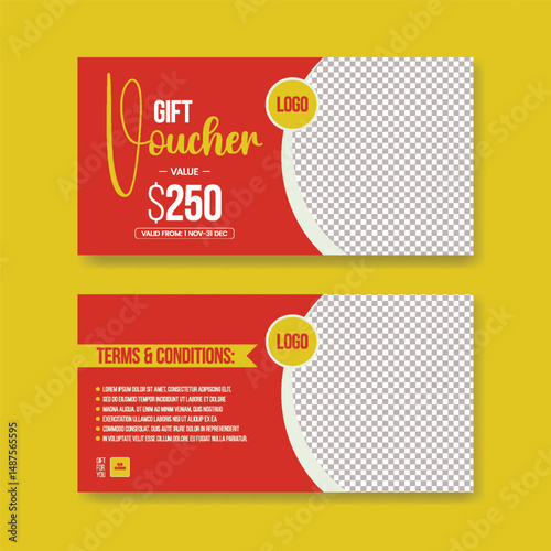 Gift Voucher for food restaurant gift card, Promotional horizontal banner and food thumbnail design, giveaway gift card, discount coupon vector template design