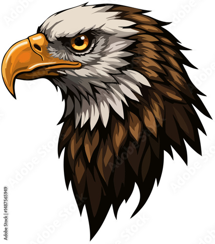 Focus on beak and eye, side profile eagle in bold vector lines