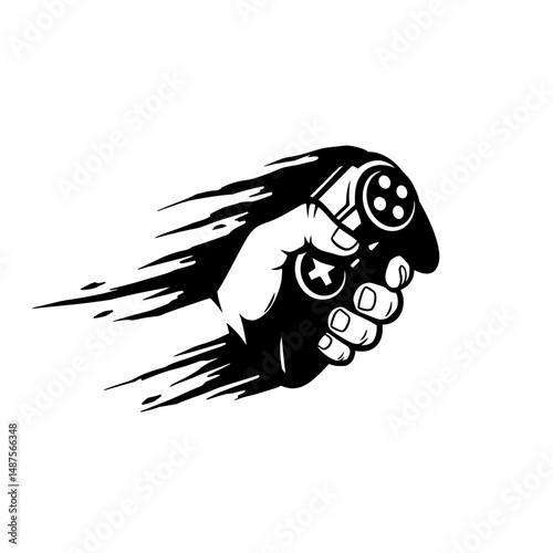 Controller hand: A dynamic illustration of a hand gripping a game controller, conveying a sense of speed and engagement in the world of gaming.