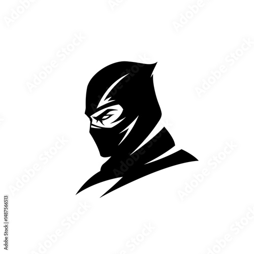 Shadow Warrior: A stoic, masked figure of a skilled martial artist, rendered in striking black and white, embodying stealth and focused discipline. 