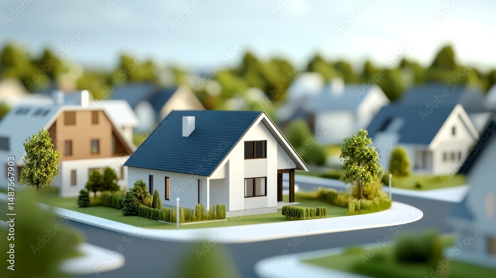 custom made wallpaper toronto digitalMiniature White House with Blue Roof in Suburban Landscape, Model , Architecture