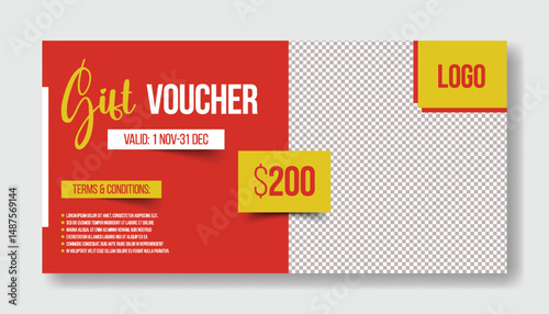 Gift Voucher for food restaurant gift card, Promotional horizontal banner and food thumbnail design, giveaway gift card, discount coupon vector template design