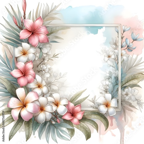 watercolor hawaiian floral frame 