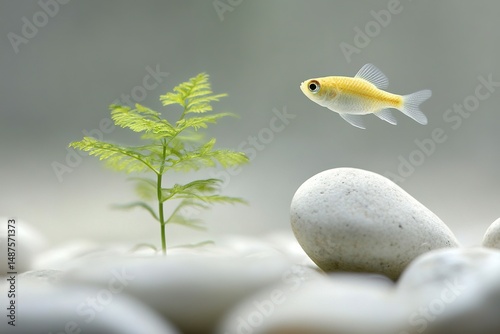 Tiny fish surveys its serene rocky domain