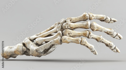 Detailed Anatomy of a Human Hand Skeleton:  A 3D Render of Bones, Joints, and Cartilage Structure photo