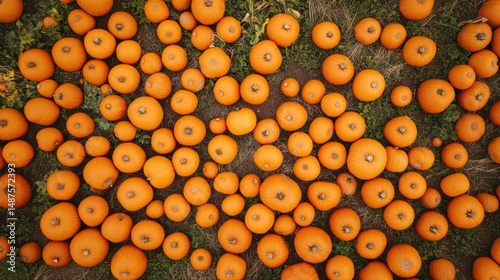 Aerial View of Pumpkins in a Field