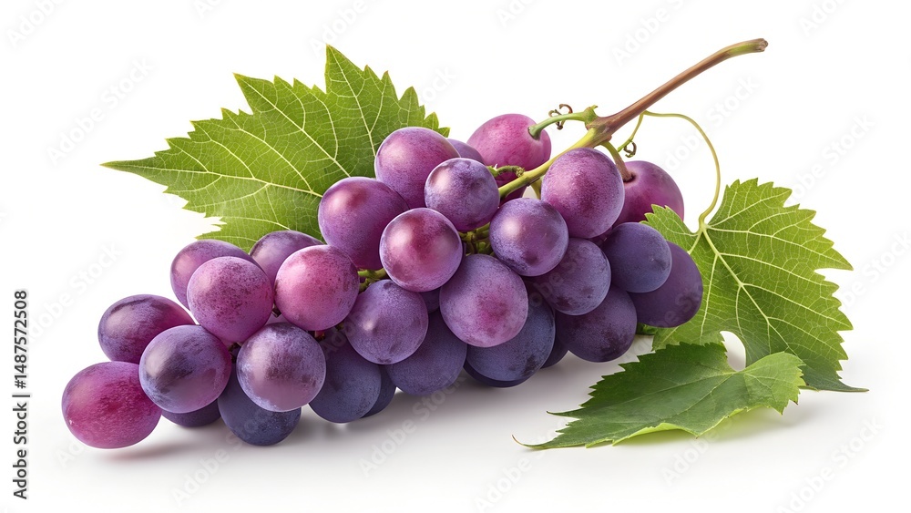 Fototapeta premium Fresh Purple Grapes with Leaves for Healthy Snacking and Recipes