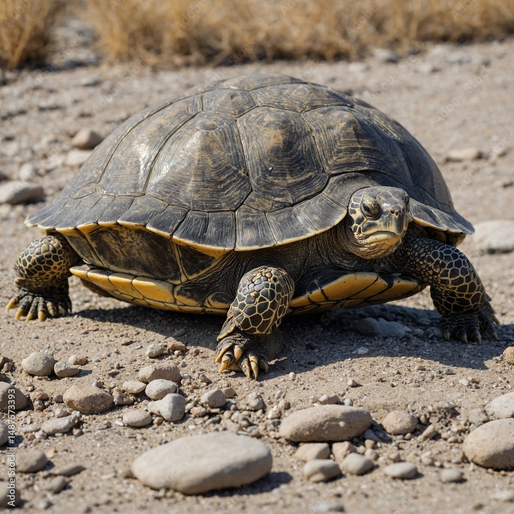 Obraz premium A terrapin turtle resting on cold riverbed, isolated