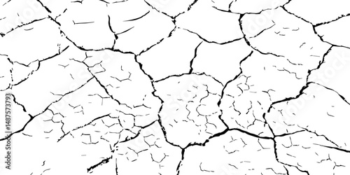 Vector background. Desert backdrop.The cracks texture white and black.Cracks in dry surface soil texture	
