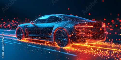 Futuristic, digitally rendered sports car on a highway.