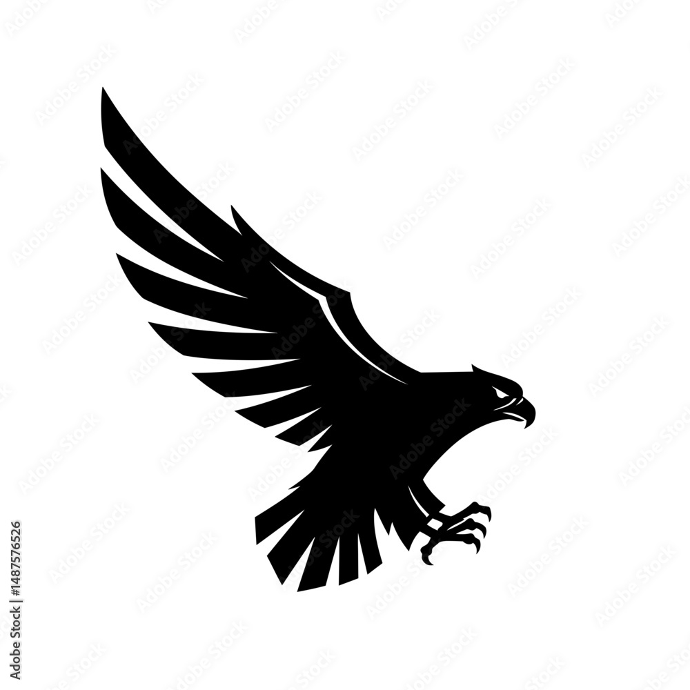 Fototapeta premium Soaring Silhouette: A striking silhouette of an eagle in mid-flight, rendered in bold lines, against a clean backdrop, symbolizes freedom and power.