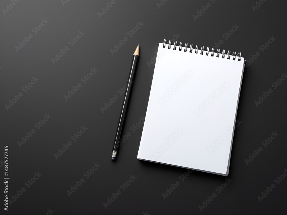 Notepad and Pencil on a Black Surface Notepad and Pencil on a Black Surface