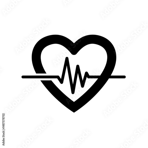 Heartbeat Symbol: A minimalist design of a heart and its pulsating heartbeat. This illustration signifies the essence of life, health, and medical progress. 