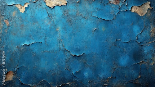 Blue surface with peeling paint and visible texture, creating an aged, weathered effect