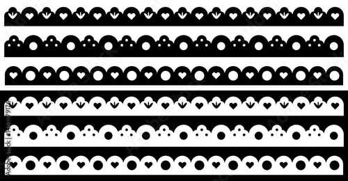 Decorative Border Patterns for Crafting and Design with Laser-Cut. Vector illustration isolated on black and white background.