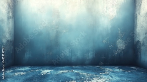 Abstract room with gradient blue wall and floor