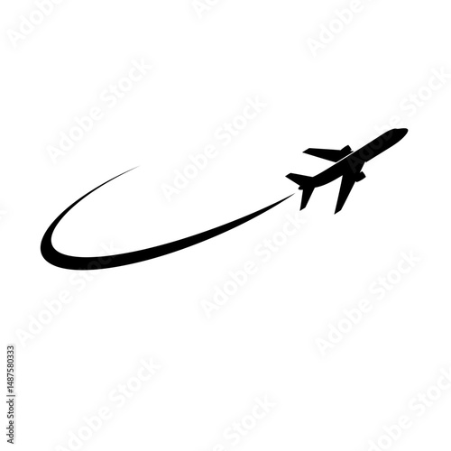 Airplane Taking Off: A sleek airplane ascends gracefully, leaving a curved trail behind it, symbolizing travel, journey, and departure.