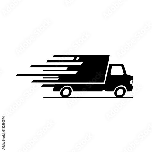 Swift Transport: A minimalist illustration of a delivery truck speeding forward, conveying concepts of logistics, speed, and efficiency in the world of transport.