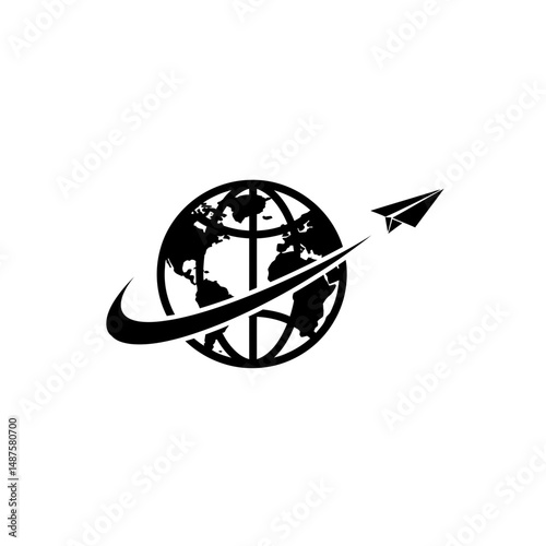 Global Journey: An elegant and symbolic illustration of a paper airplane soaring around a globe, representing the spirit of travel, adventure, and global exploration. 