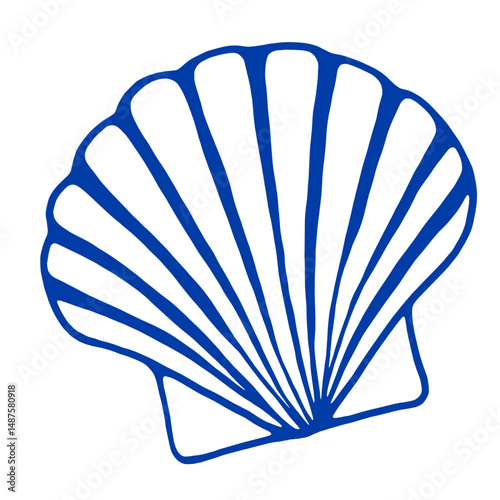 Line Art turquoise Sea Shell illustration. Vector isolated illustration on white background