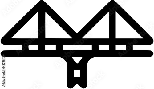 Iconic suspension bridge silhouetted against white